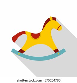Yellow wooden rocking horse icon. Flat illustration of yellow wooden rocking horse vector icon for web   on white background