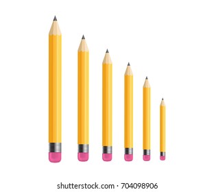 Yellow Wooden sharp pencils isolated on white background.Classic shiny yellow vector pencil set