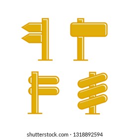 yellow wooden signpost and signage icons