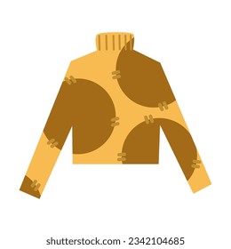 Yellow woolen sweater with circle pattern vector illustration. Cartoon drawing of warm knitted jumper for winter isolated on white background. Seasons, fashion, autumn concept