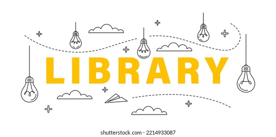 Yellow word LIBRARY on white background