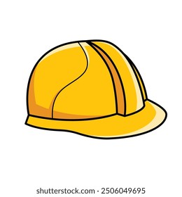 Casco protector amarillo del trabajador, como herramienta de la seguridad del trabajo, Ilustración vectorial.