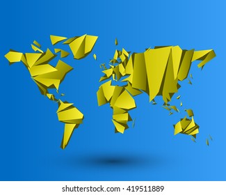 yellow world map, stylized concept