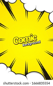 Yellow Wow pop art cloud bubble. Funny speech bubble. Trendy Colorful retro vintage background in pop art retro comic style. Illustration easy editable