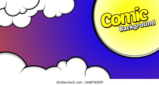 Yellow Wow pop art cloud bubble. Funny speech bubble. Trendy Colorful retro vintage background in pop art retro comic style. Illustration easy editable