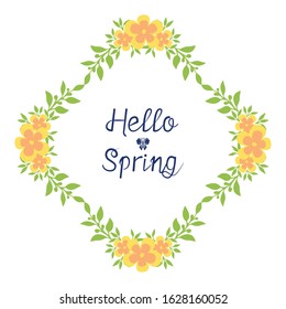 Yellow wreath beautiful frame, for hello spring greeting card wallpaper design. Vector