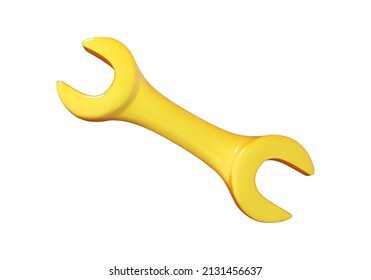 Yellow wrench icon in cartoon 3d style isolated on white background. Vector illustration plastic volumetric wrench.