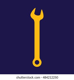 Yellow wrench tool icon vector. Blue background