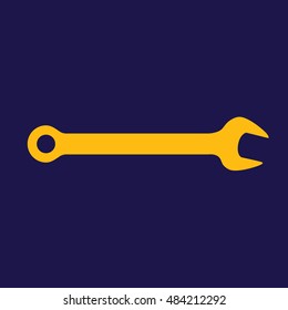 Yellow wrench tool vector icon. Blue background