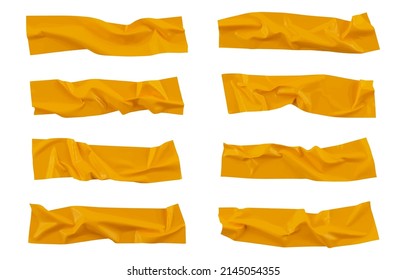 Yellow wrinkled adhesive tape isolated on white background. Yellow Sticky scotch tape of different sizes.  Vector illustration.