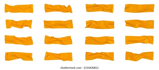 Yellow wrinkled adhesive tape isolated on white background. Yellow Sticky scotch tape of different sizes.  Vector illustration.