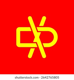 Yellow XD Monogram Logo on Red Background - Abstract Stylized Interconnected Letters Design"