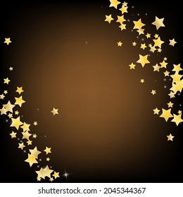 Gelbe Weihnachtssterne, Vektorbrauner Hintergrund. Glamour-Star-Tapete. Himmelsvorlage. Golden Abstract Glitter Border.
