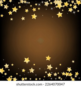 Yellow Xmas Stars Vector Brown Background. Galaxy Star Background. Universe Texture. Golden Twinkle Glow Border.