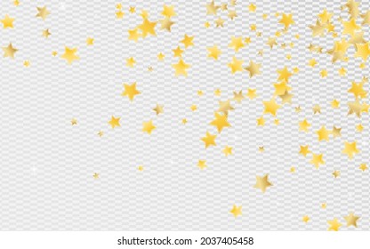 Yellow Xmas Stars Vector Transparent Background. Celebration Shine Banner. Glitter Texture. Golden Falling Dust Border.