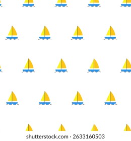 Yellow yacht seamless pattern. Summer yacht seamless pattern on white background.