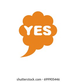 Yellow yes checkmark, right. Vector voting sign, choice metaphor isolated on white.