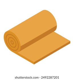 Yellow yoga mat is being unrolled for exercise at home or in yoga studio, isometric icon