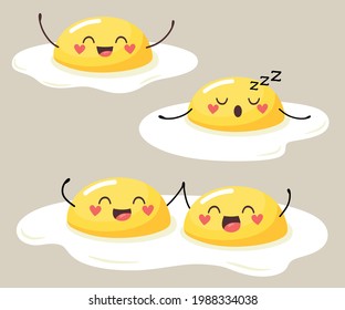 Yellow yolk. Cute yolks characters with faces and emotions. Vector set of egg yolk.