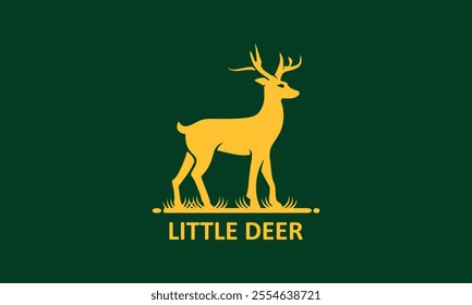 yellow young deer logo, silhouette of walking antler in the forest vector illustrations