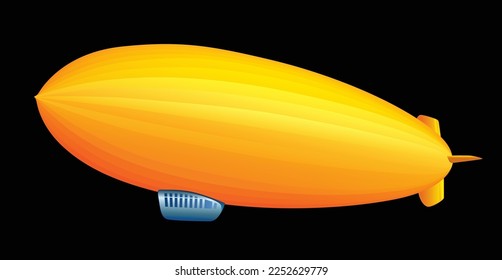 Yellow Zeppelin Vintage airship. Dirigible balloon. Black background. Vector illustration