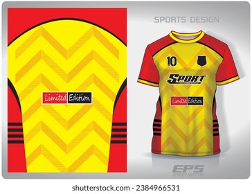 Yellow zig zag with red stripes pattern design, illustration, textile background for sports t-shirt, football jersey shirt mockup for football club. consistent front view