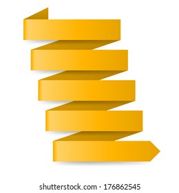 Yellow zigzag paper arrow on white background