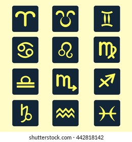 yellow zodiac signs on dark background