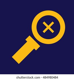 Yellow zoom in vector icon. Blue background