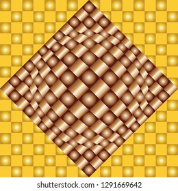 Yellow-and-brown abstract seamless background with elements of optical illusion. Creative modern design for postcard, textile, packing and more. 3d effect. Style op art, pop art.