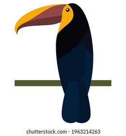 a yellow-beaked black parrot perched on a tree branch flat design