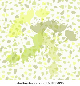 Yellow-beige flowers and spots on a light background vector pattern for textile, paper, wallpaper, fabric