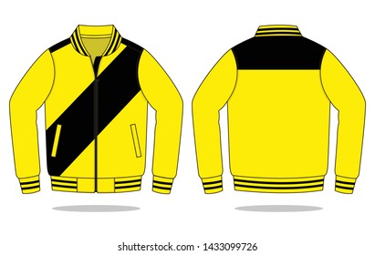 Yellow-black baseball jacket design on white background.Front and back view.