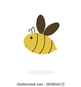 Yellow-black bee on a white background. Isolated element for poster, banner, website, sticker or cover design. Vector image.