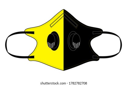 Yellow/Black Cycling Mask Design With Air Purifying Carbon Filter Vector.