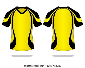 Yellow-Black Raglan Soccer Jersey Shirt Design On White Background.
Front And Back View, Vector File.