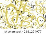 yellow-black seamless pattern with abstract tags, letters without meaning. Fashion hand drawing texture, street art retro style, old school design for Tees, textile.eps8