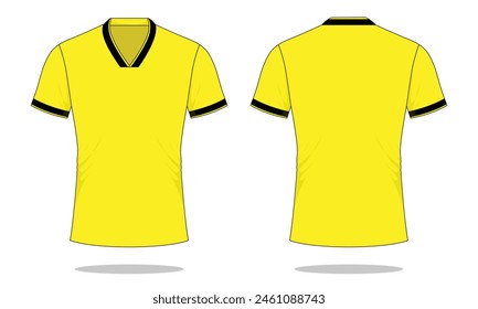 Yellow-Black Short Sleeve Football Jersey Design on White Background. 
Front and Back Views, Vector File