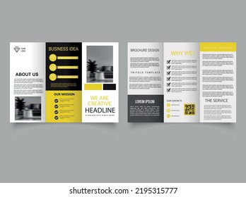 Yellow-black tri-fold brochure with photo.