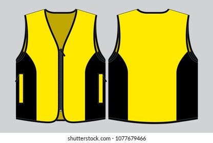 Yellow-Black Vest Design On Gray Background.Front And Back View, Vector File.