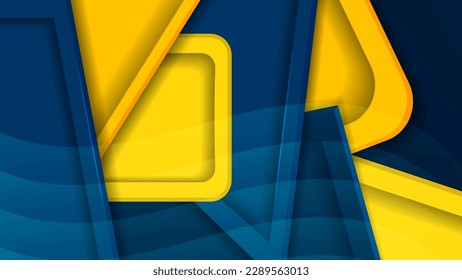 Yellow-blue abstract background with 3D effect. Overlapping fabstraktny volumetric forms, glare and glow form an art composition. Vector.