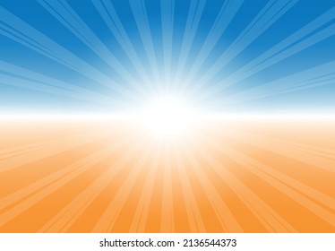 Yellow-blue background with light rays from the center. Vector stock image