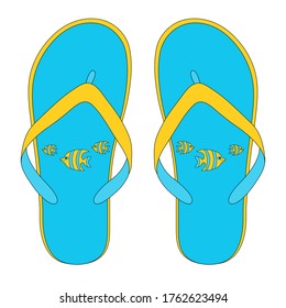 
Yellow-blue flip flops with a fish pattern for everyday walks, for the pool, for going to the beach, for hot weather vector illustration