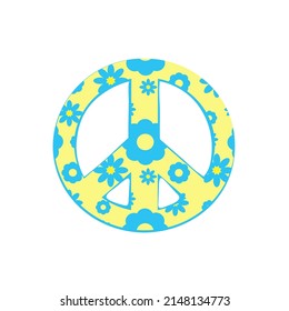 A yellow-blue floral peace sign, a hippy peace symbol with flowers