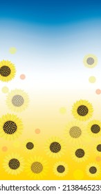 Yellow-blue gradient background and abstract field of sunflowers. Place for your text in support of Ukraine. Peace sign concept in Ukraine, for stories, web