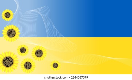 Yellow-blue gradient background and abstract field of sunflowers. Place for your text in support of Ukraine. Peace sign concept in Ukraine, for stories, web