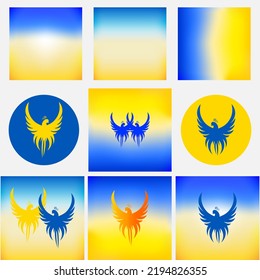 Yellow-blue gradient. Yellow and blue silhouette of a bird on a gradient and simple background. 