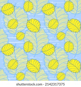Yellow-blue leaves are transparent, textured. Vector seamless illustration, conceptual idea - with Ukraine