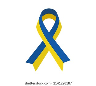 Yellow-blue stripe. Ukrainian ribbon. Stand with Ukraine ribbon. Patriotic bow. Pray for Ukraine. Vector illustration.