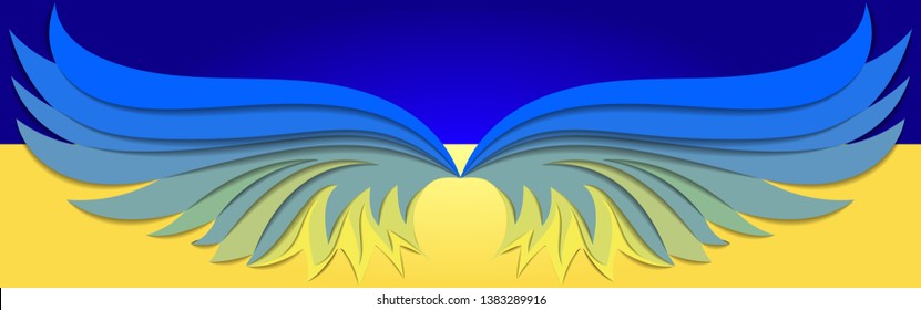 yellow-blue wings on the background of the flag of Ukraine. vector